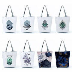 Geometry Printed Tote Women Handbags Reusable Shopping Bag
