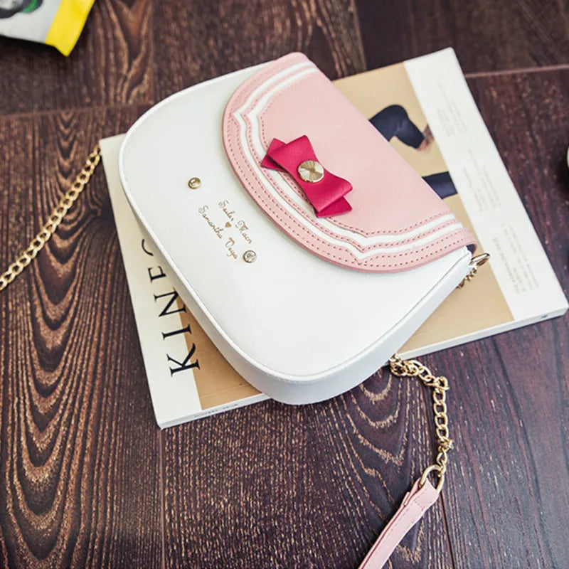 Girls Chain Bag Bow Crossbody Shoulder Messenger Bags PU Leather