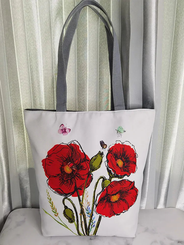Red Flower Printed Handbags Portable All-match Shoulder Bag Large Women's Bag