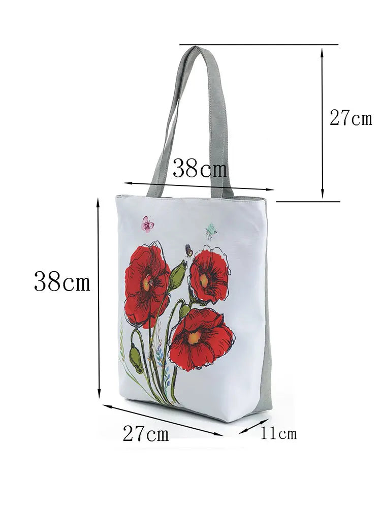 Red Flower Printed Handbags Portable All-match Shoulder Bag Large Women's Bag