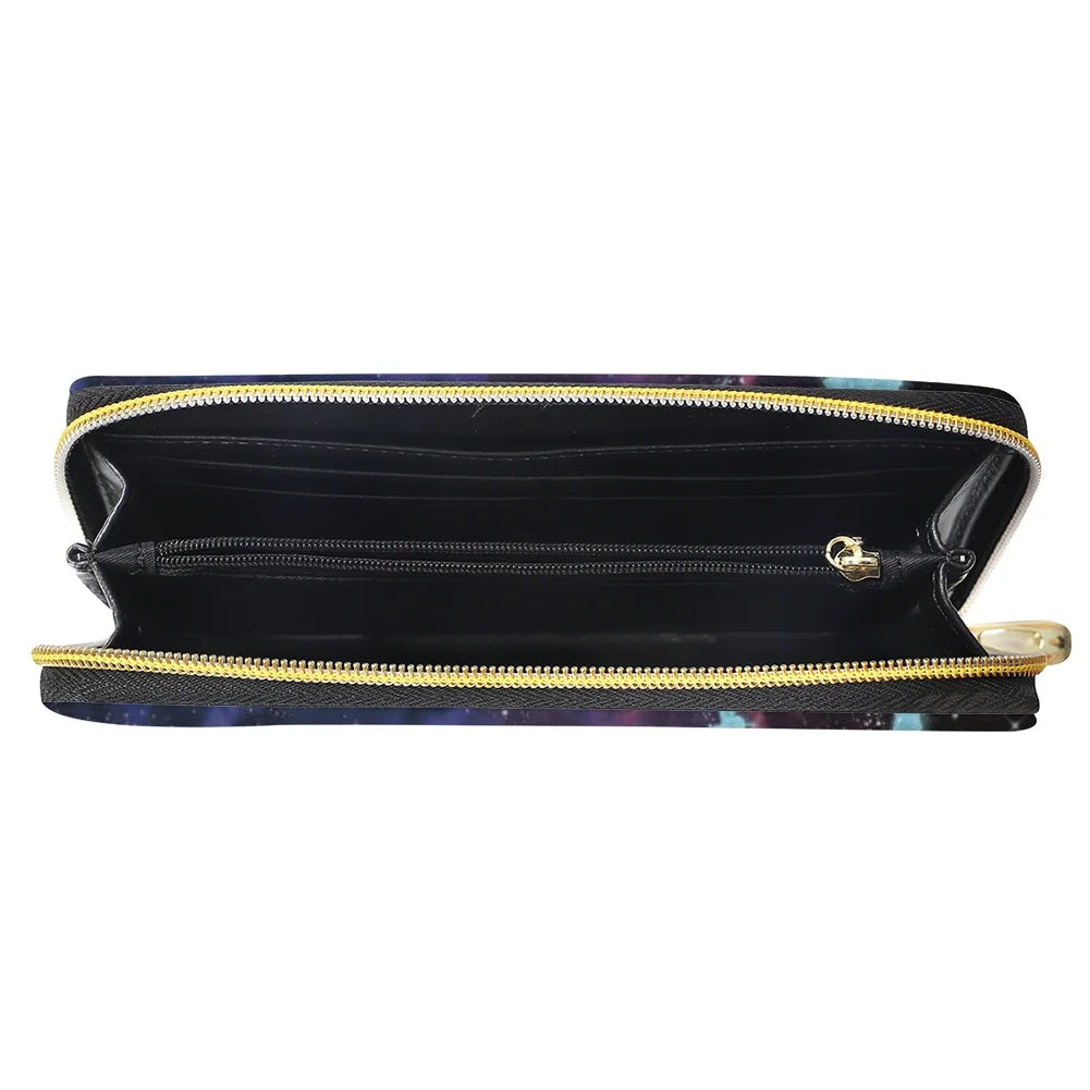 Starry Butterfly Print Long Wallet Multifunctional PU Leather Wallet
