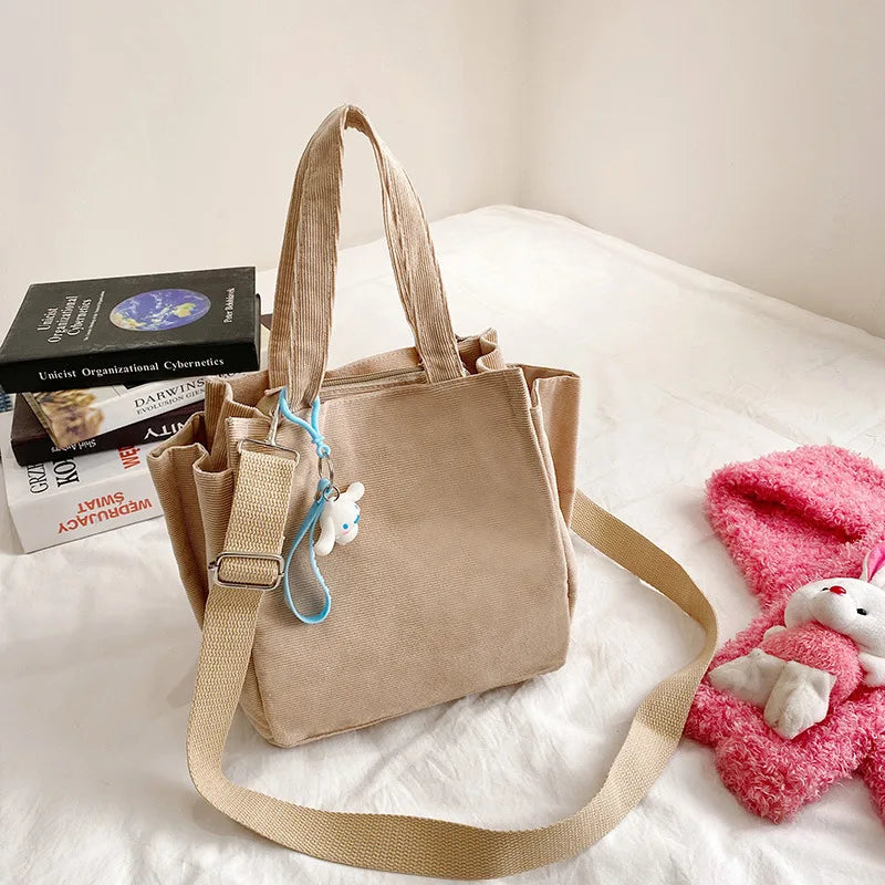 Corduroy Shopper Bag for Women High Capacity Travel Shoppers