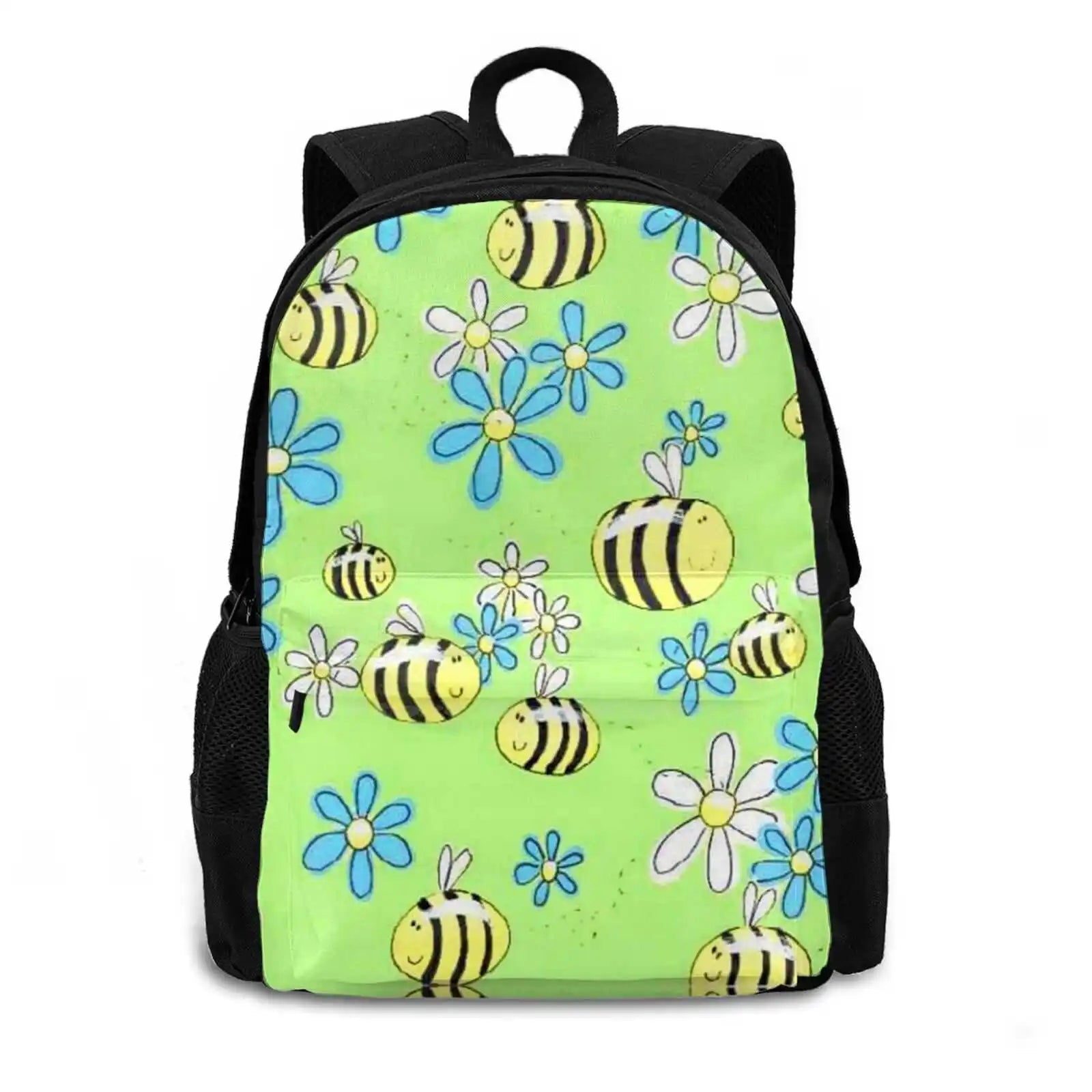 Bee Happy Backpack Laptop Travel Bags Bees Flower Daisy