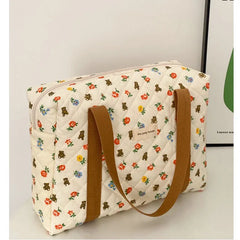 Bentoy Milkjoy Cartoon Bear Flower Quilted Cotton Shoulder Bag