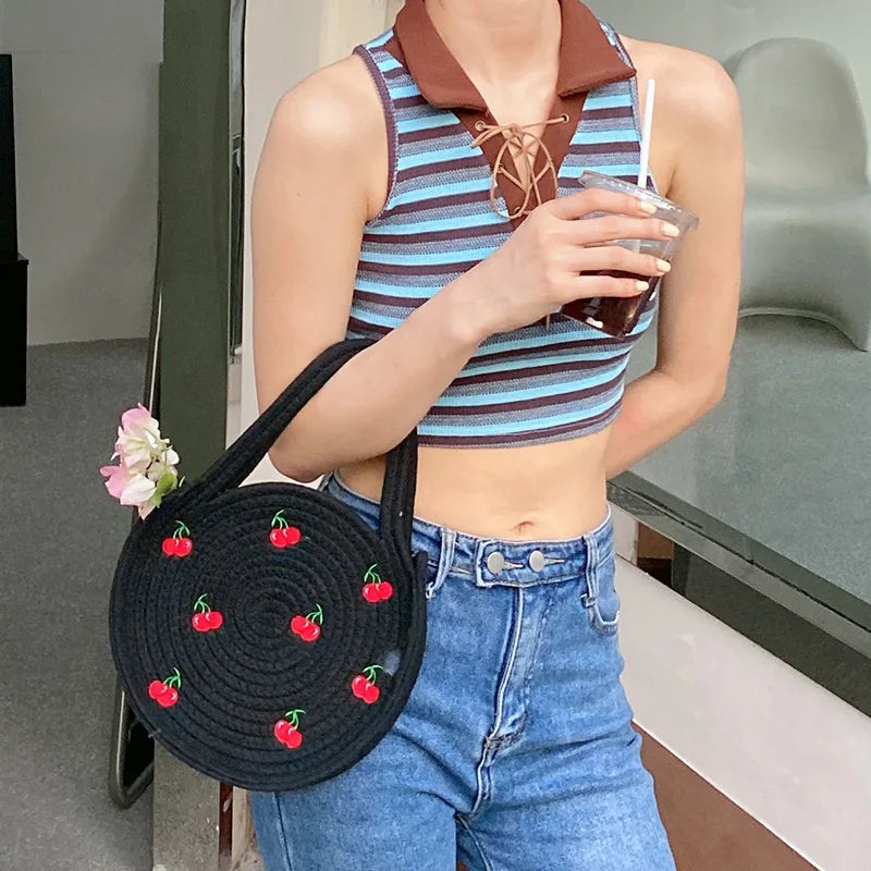 Bentoy Portable Cherry Embroidery Handbag