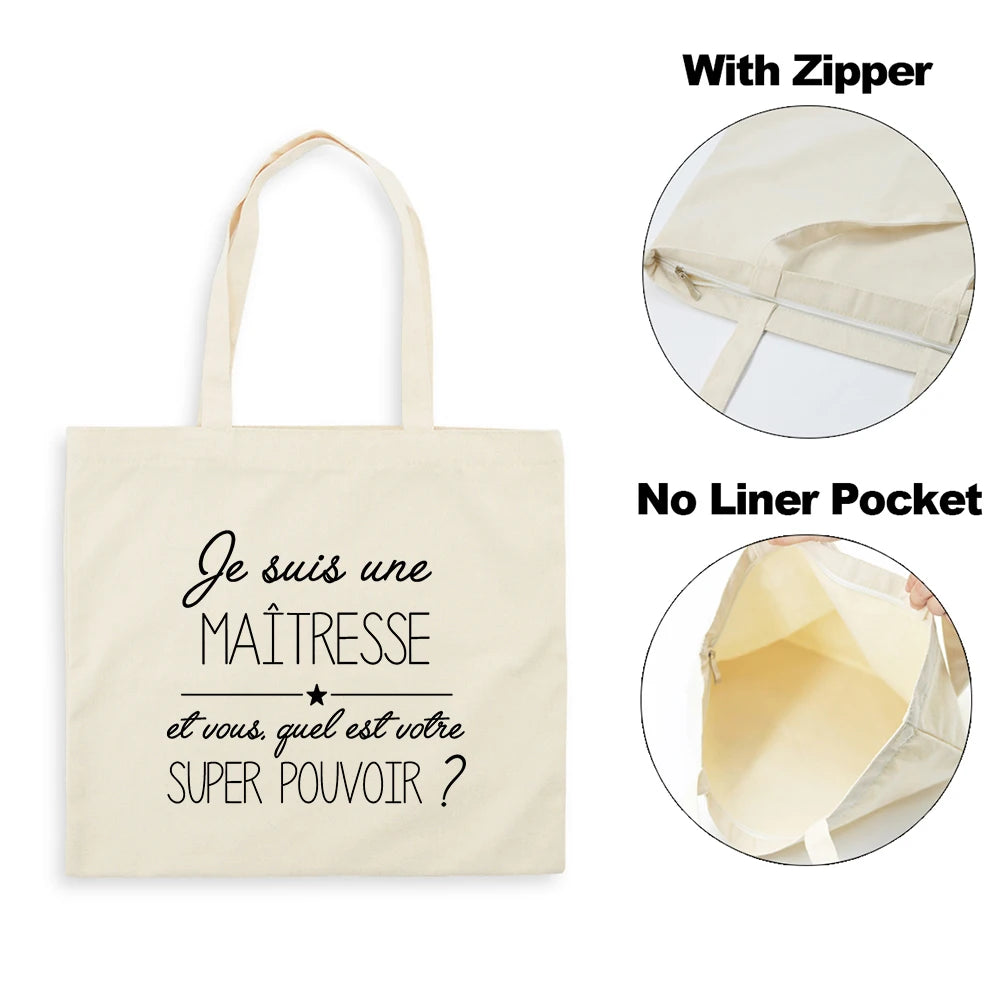 French Print Women Canvas Shopping Bag Eco Harajuku Personalized