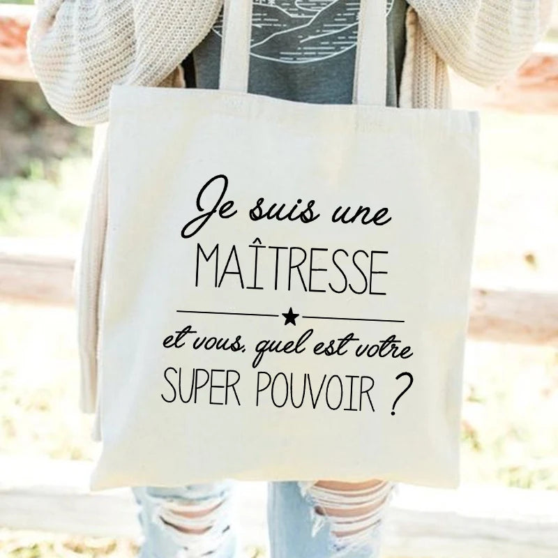 French Print Women Canvas Shopping Bag Eco Harajuku Personalized