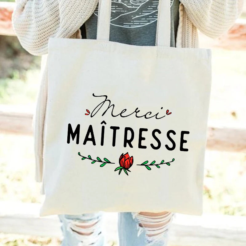 French Print Women Canvas Shopping Bag Eco Harajuku Personalized