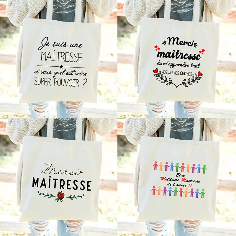 French Print Women Canvas Shopping Bag Eco Harajuku Personalized
