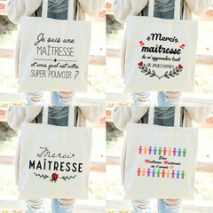 French Print Women Canvas Shopping Bag Eco Harajuku Personalized