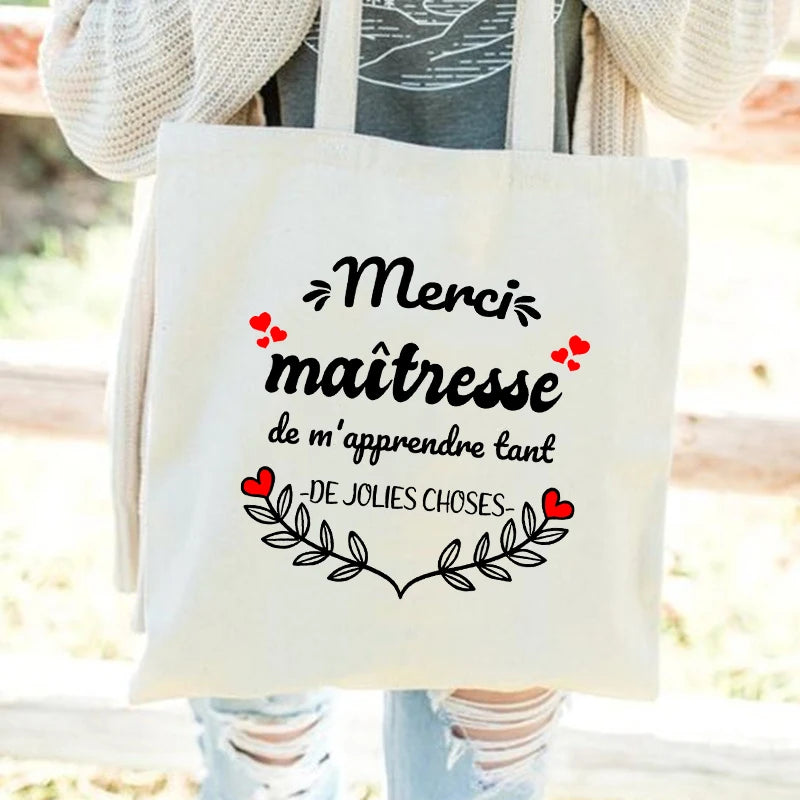 French Print Women Canvas Shopping Bag Eco Harajuku Personalized