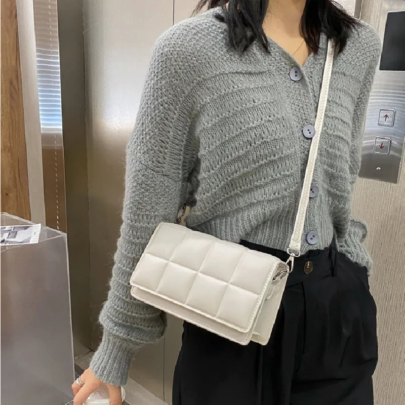 Checkered Flap Women Pu Leather Handbag