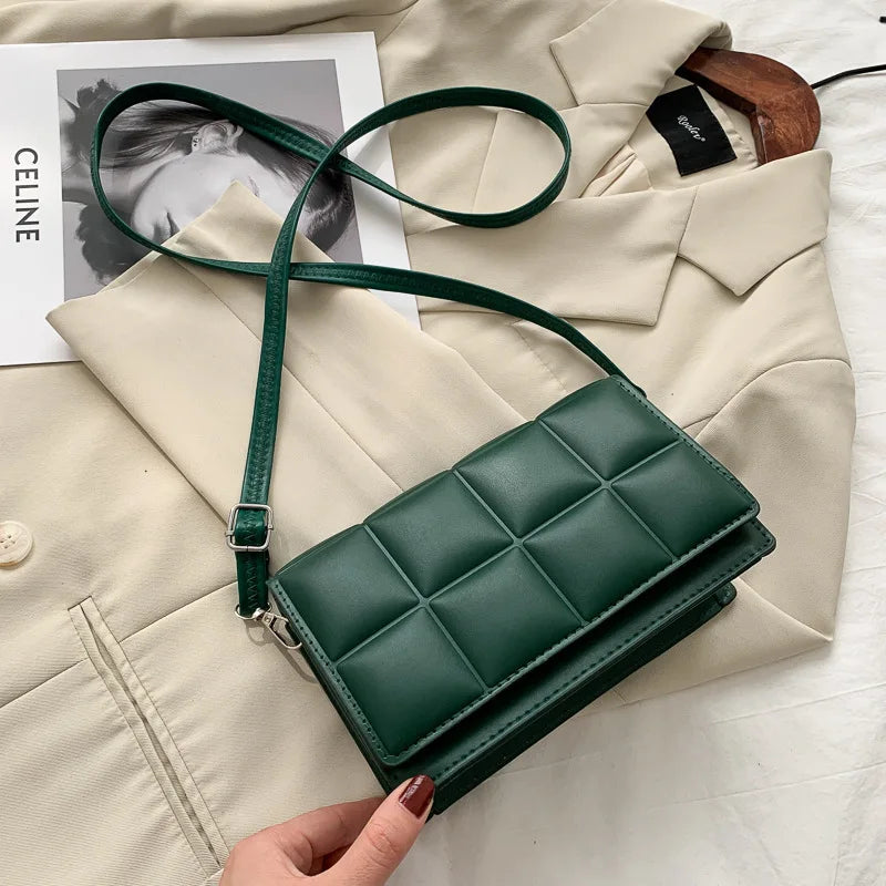 Checkered Flap Women Pu Leather Handbag