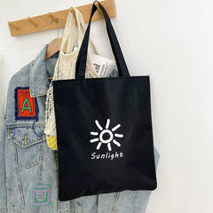 Black Canvas Shopper Handbag Reusable Shoulder Tote Bag