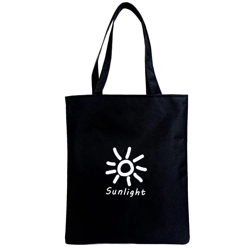 Black Canvas Shopper Handbag Reusable Shoulder Tote Bag