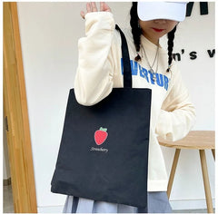 Black Canvas Shopper Handbag Reusable Shoulder Tote Bag