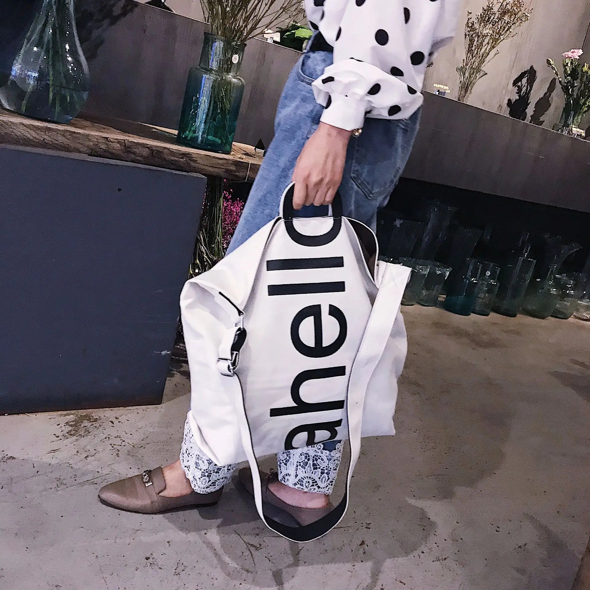 Canvas Women's Letters Tote Bag Large Capacity Handbag