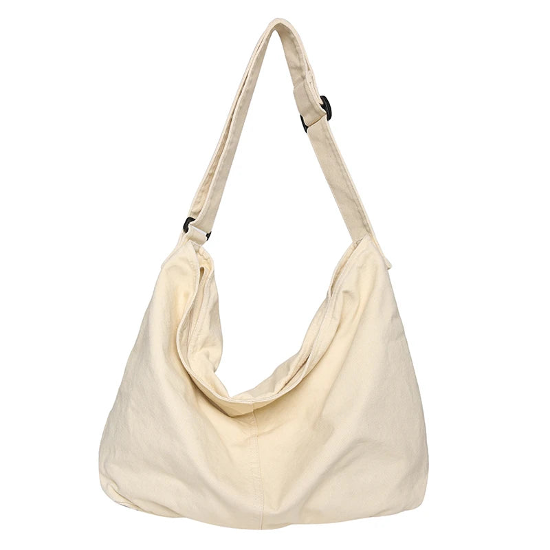 Female Canvas Hobo Shoulder Bag Y2K Grunge School Book Laptop Side Pouch