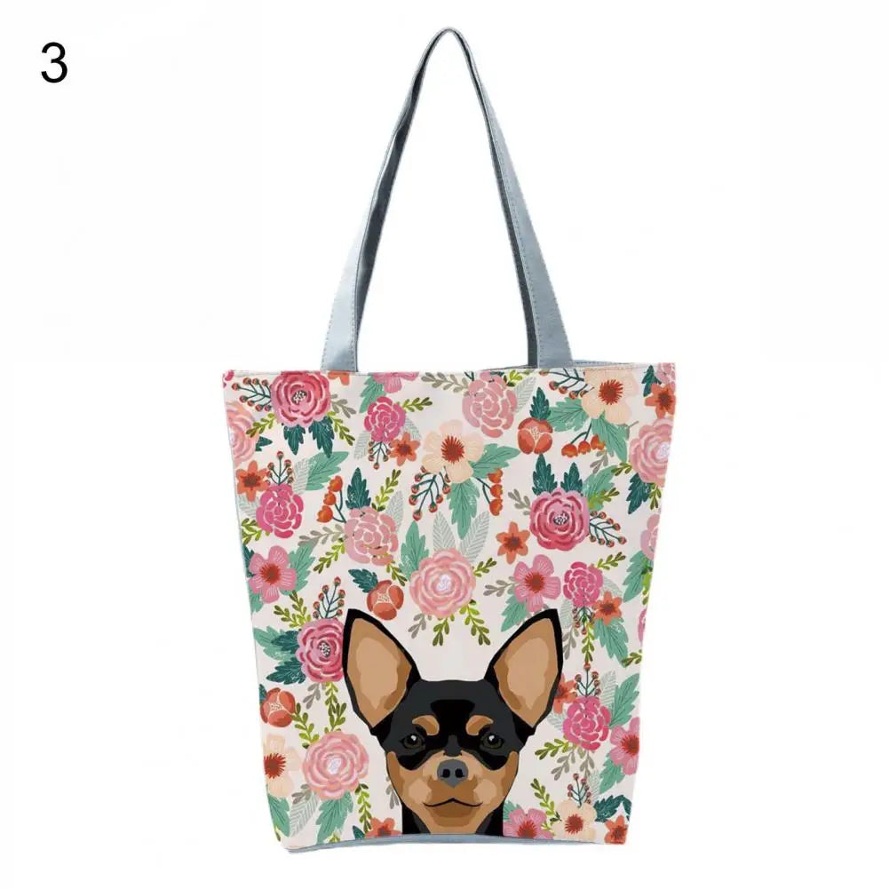 Dog Print Lady Shoulder Pouch Handheld Zipper Tote