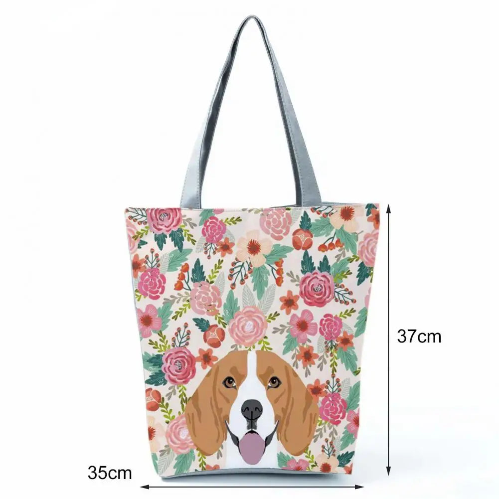 Dog Print Lady Shoulder Pouch Handheld Zipper Tote