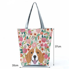 Dog Print Lady Shoulder Pouch Handheld Zipper Tote