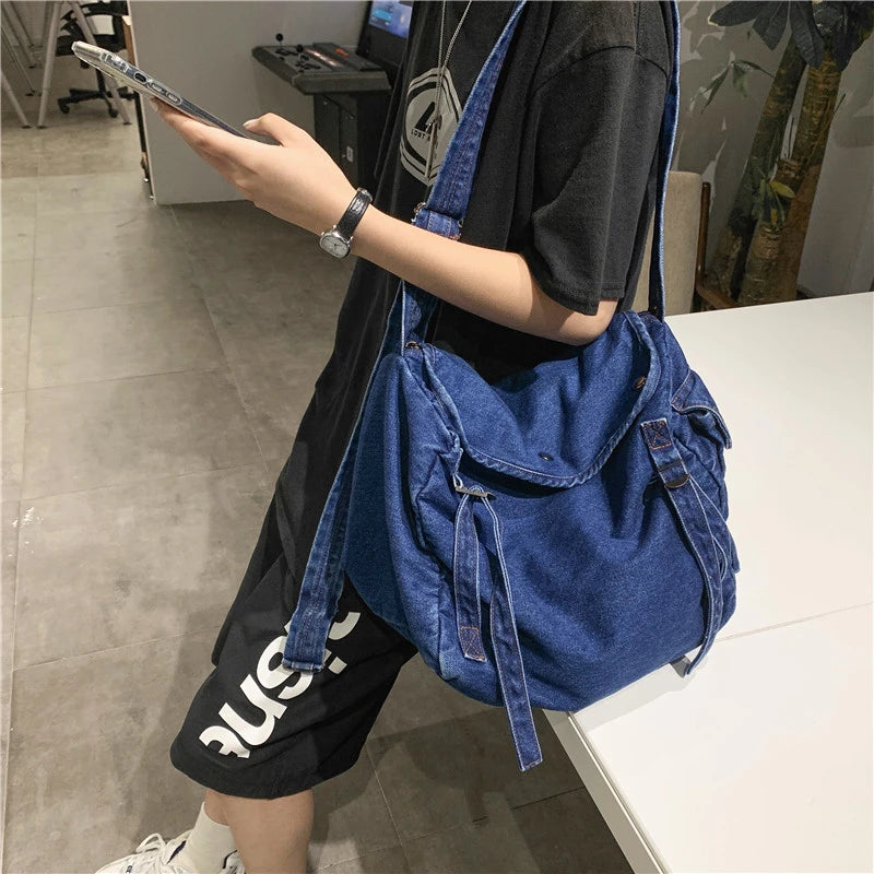 Solid Canvas Shoulder Bag High Crossbody Bag For Women