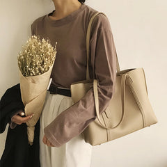Large Capacity Tote Bags Solid PU Leather Shoulder Bag Female Zipper Bolsa