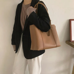 Large Capacity Tote Bags Solid PU Leather Shoulder Bag Female Zipper Bolsa