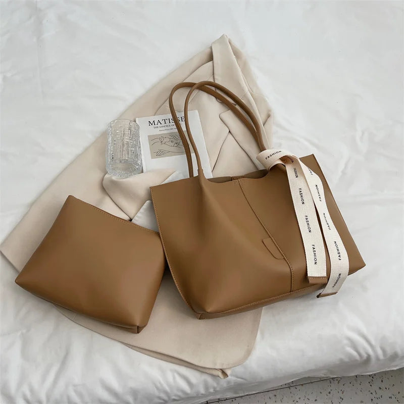 Vintage Leather Shoulder Bag High Capacity Tote Bag