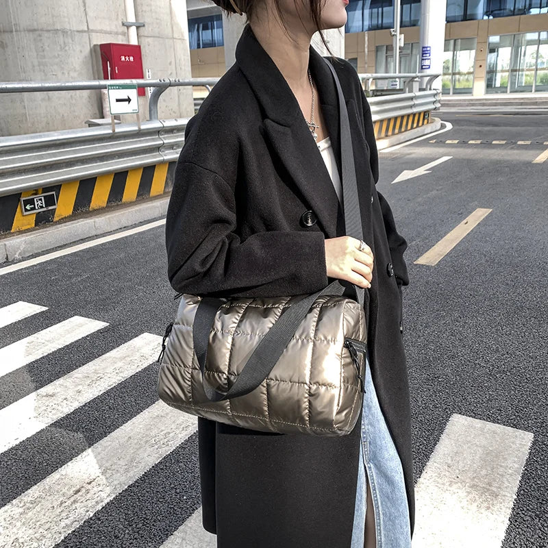 Quilted Crossbody Bag Women Down Feather Shoulder Bag Ladies Messenger Bag