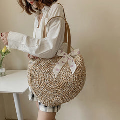 Boho Straw Beach Tote Bag Women's Shoulder Handbag
