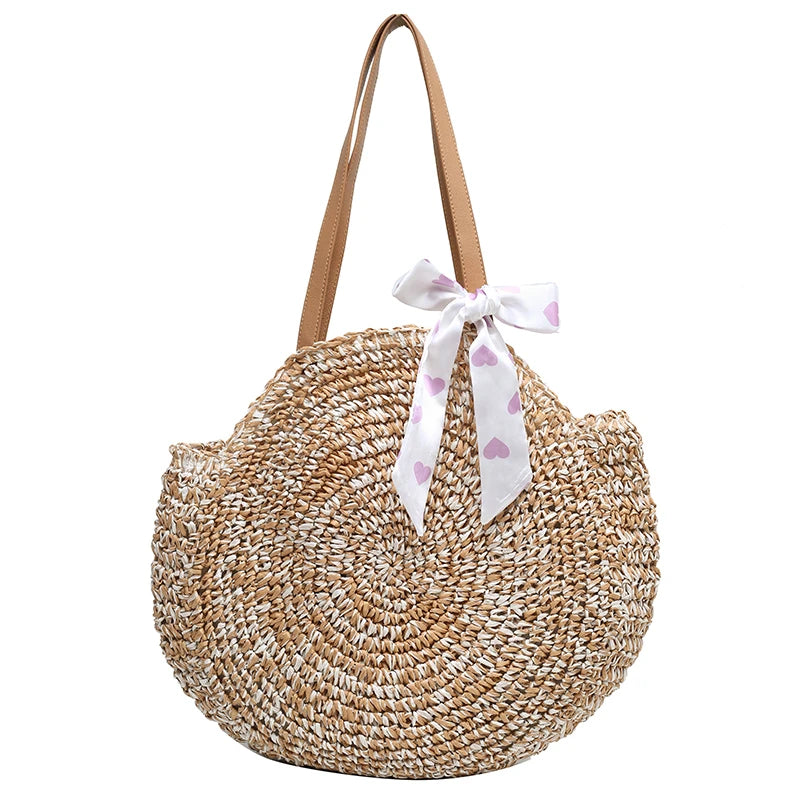 Boho Straw Beach Tote Bag Women's Shoulder Handbag