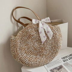 Boho Straw Beach Tote Bag Women's Shoulder Handbag