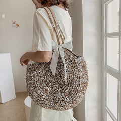 Boho Straw Beach Tote Bag Women's Shoulder Handbag