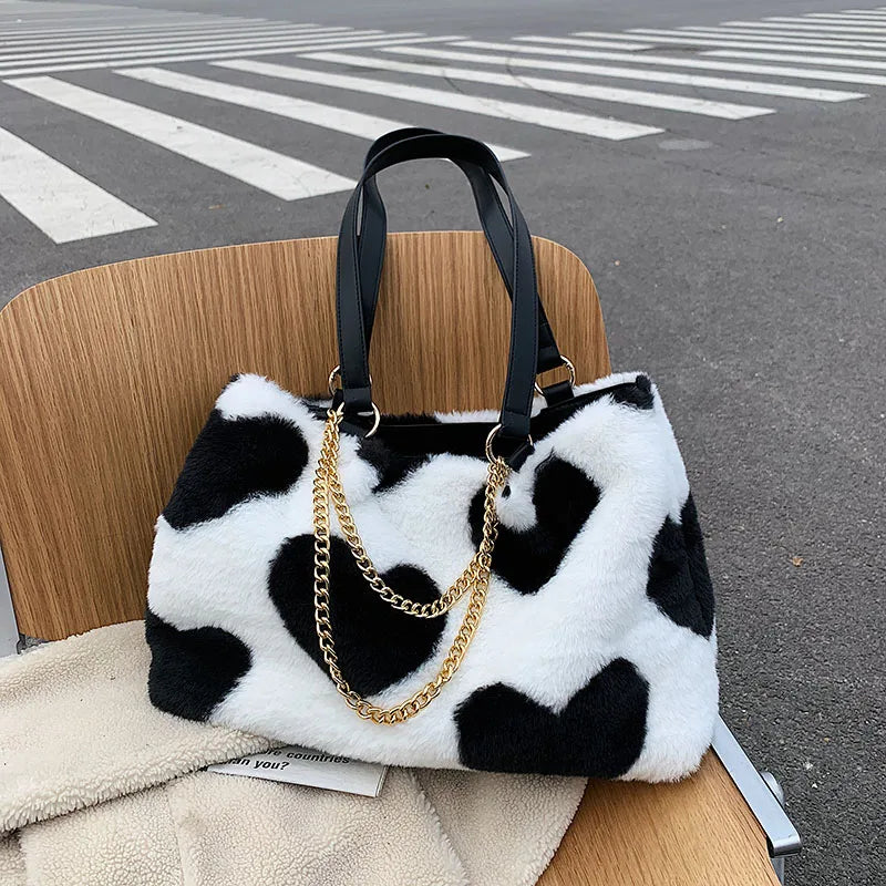 Large Chain Shoulder Bag Soft Tote Handbag Lady Shopper Bag