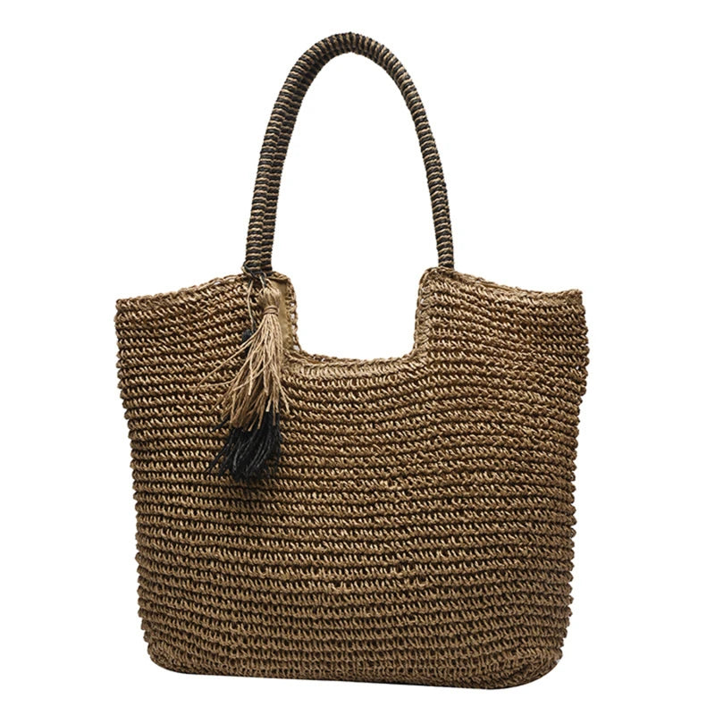 Straw Weave Tassel Tote Beach Bag Large Capacity Lady Handbag