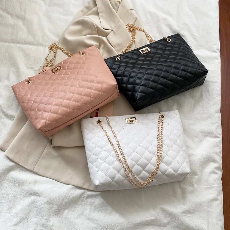 Women Chain Crossbody Tote Bag Large Leather Plaid Handbag