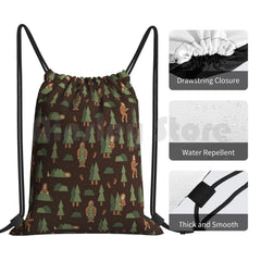 Bigfoot Forest Backpack Drawstring Bag Riding Climbing Gym Bag Sasquatch Pattern