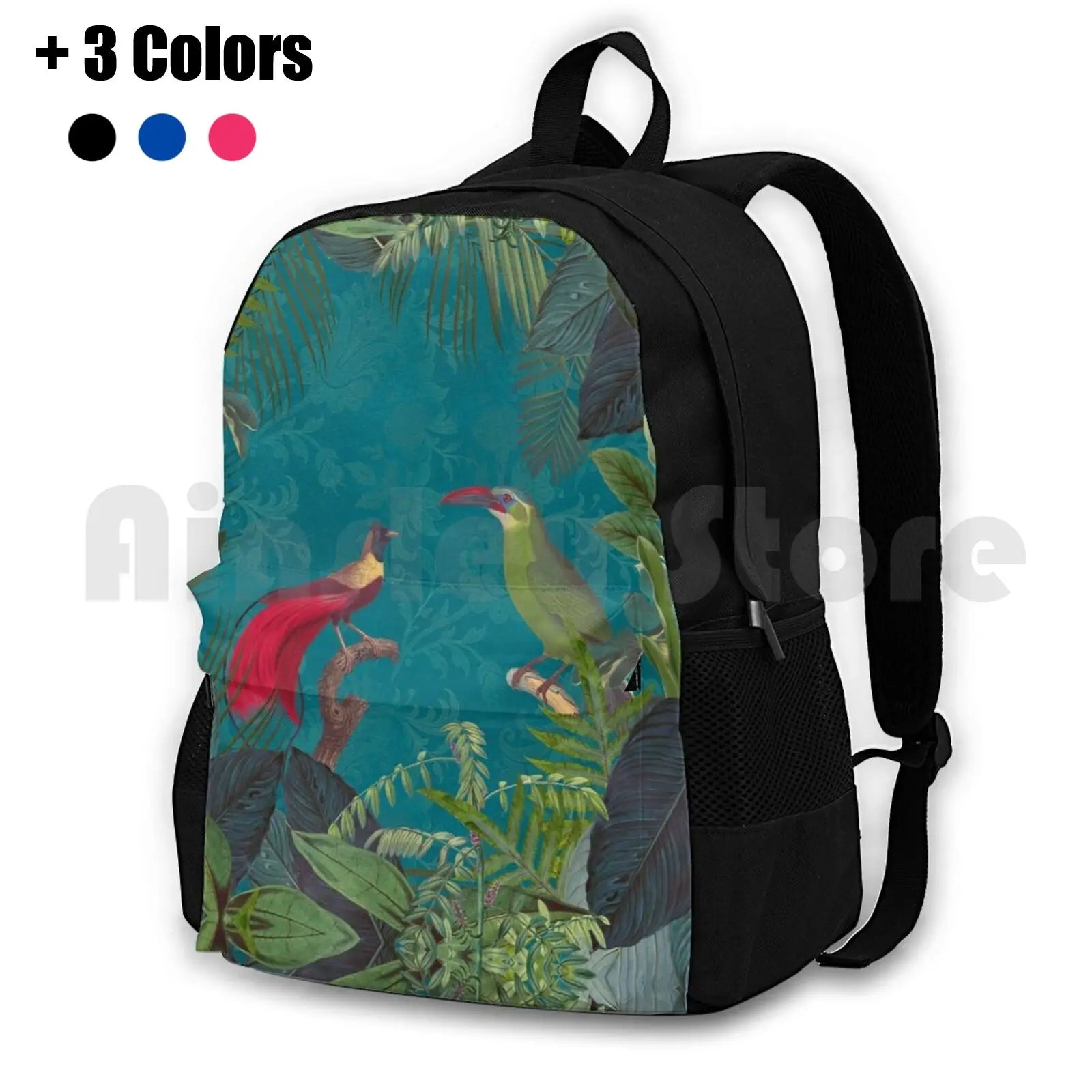 Vintage Botanical Illustration Jungle Birds Outdoor Hiking Backpack