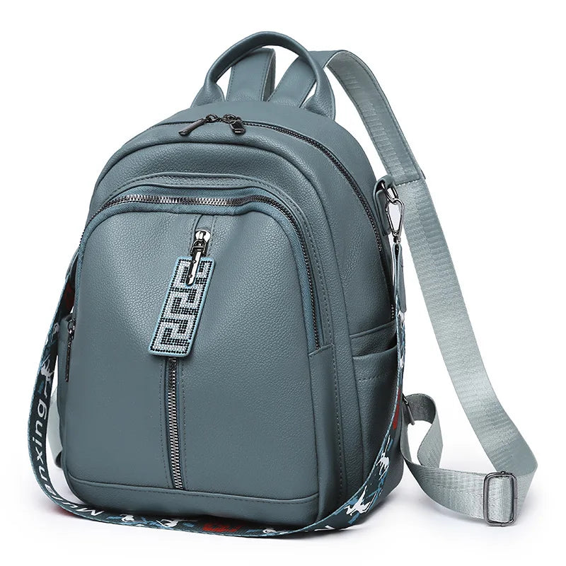 Women Zipper Ladies Backpack PU Leather School Bags Crossbody Shoulder