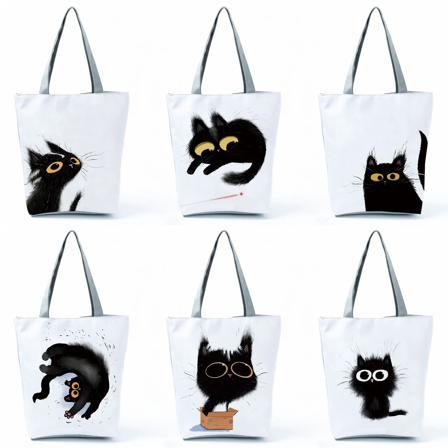 Cat Printed Tote Bag Cartoon Animals Eco Shopping Daily Handbag