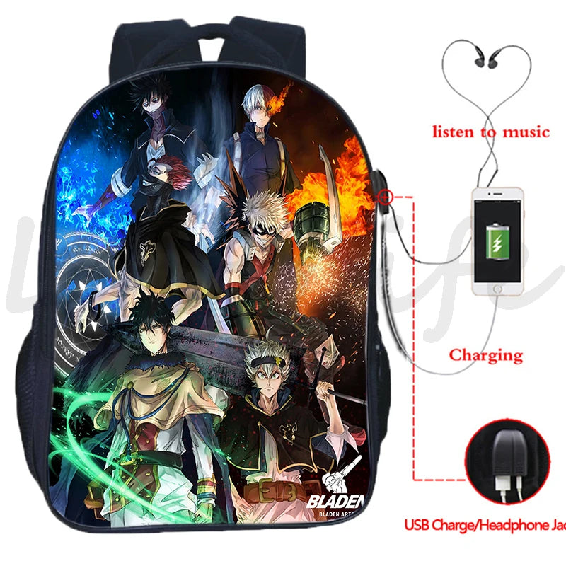 Clover Backpack Students Asuta Anime Bookbag Boys Waterproof USB Charging School