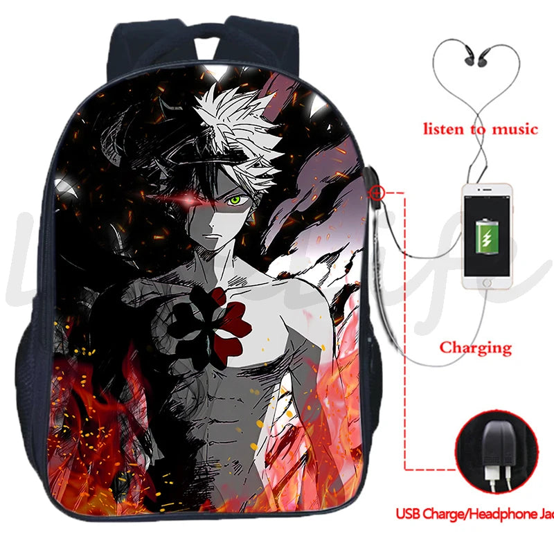 Clover Backpack Students Asuta Anime Bookbag Boys Waterproof USB Charging School