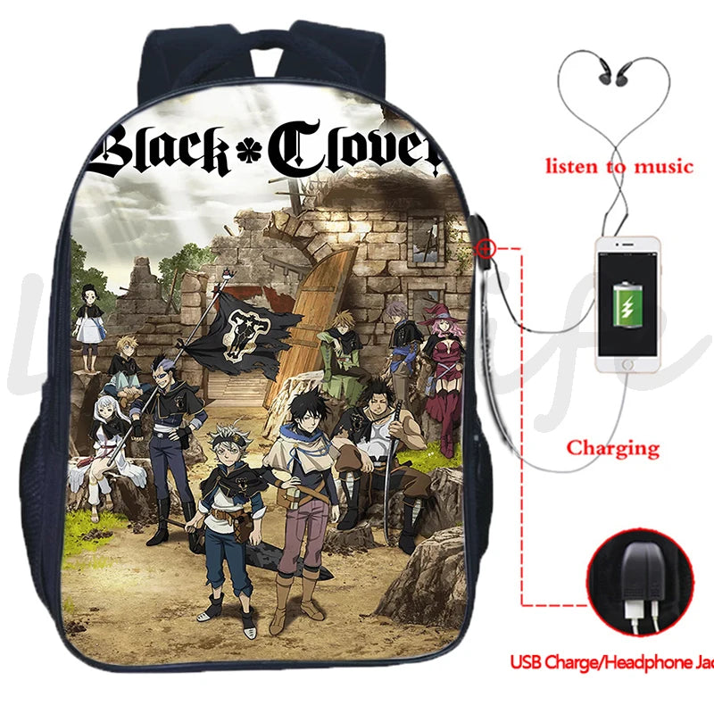 Clover Backpack Students Asuta Anime Bookbag Boys Waterproof USB Charging School