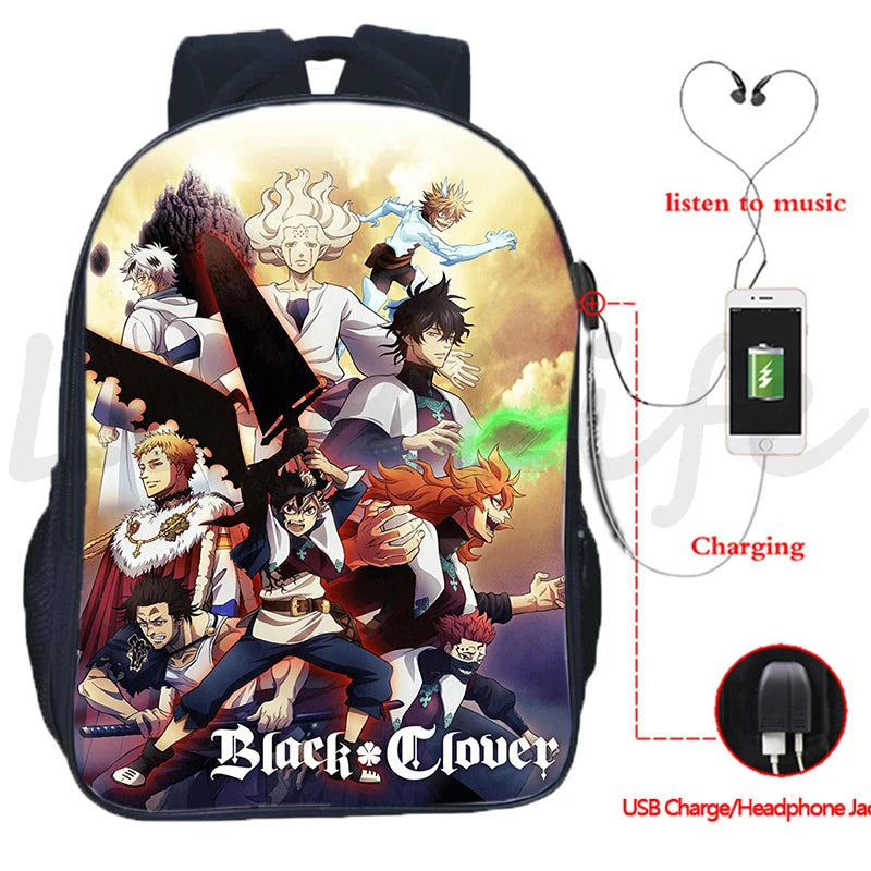 Clover Backpack Students Asuta Anime Bookbag Boys Waterproof USB Charging School