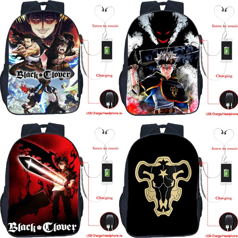 Clover Backpack Students Asuta Anime Bookbag Boys Waterproof USB Charging School