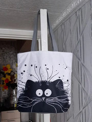 Cat Print Eco Handbags Cartoon High Capacity Shopping Office Reusable C