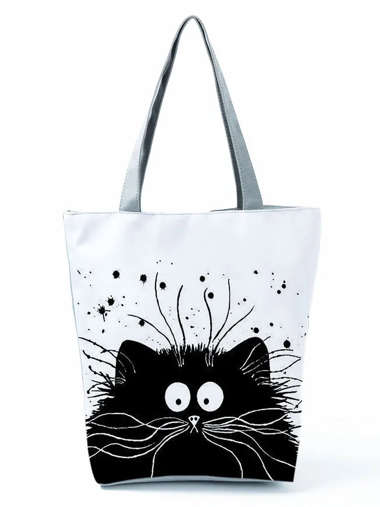 Cat Print Eco Handbags Cartoon High Capacity Shopping Office Reusable C