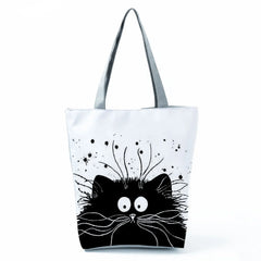 Cat Print Eco Handbags Cartoon High Capacity Shopping Office Reusable C
