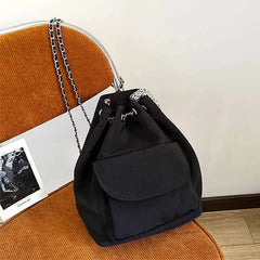 Women's Drawstring Chain Bucket Backpack Casual Travel Bags